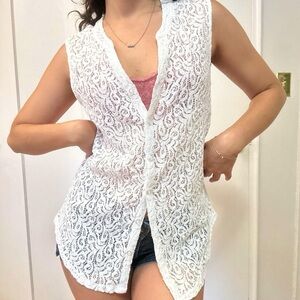 💜Cottagecore Cotton Lace Button Vest Tank, Size Medium